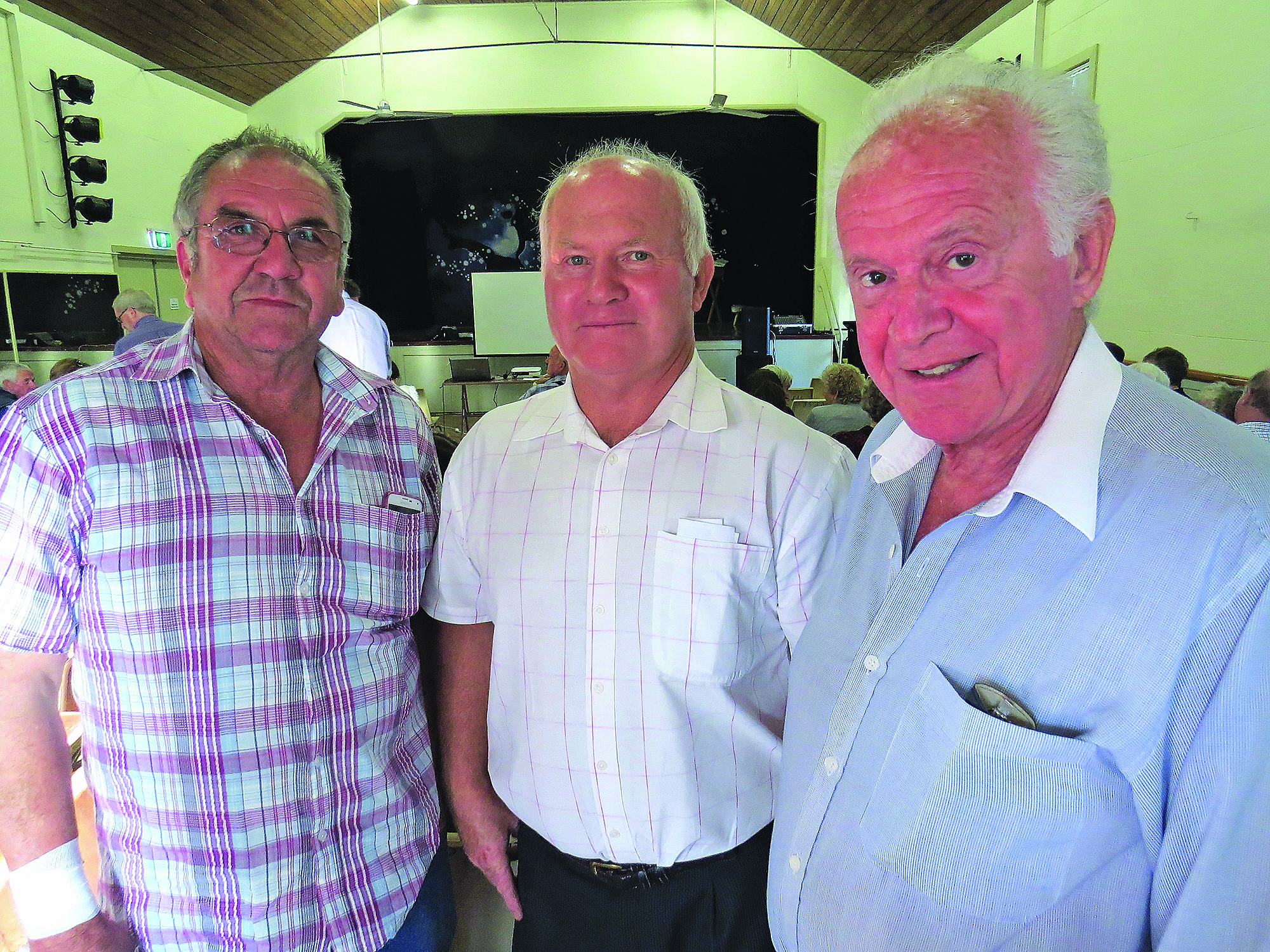 DISCUSS: Community members Arthur Baker and Kevin Aitken with Peter Kampfner.