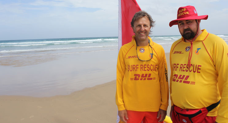 Birubi Point Surf Lifesavers Frank Van Druten and Tim Burns believe that drone technology makes more sense than drum lines. Photo: Jewell Drury 