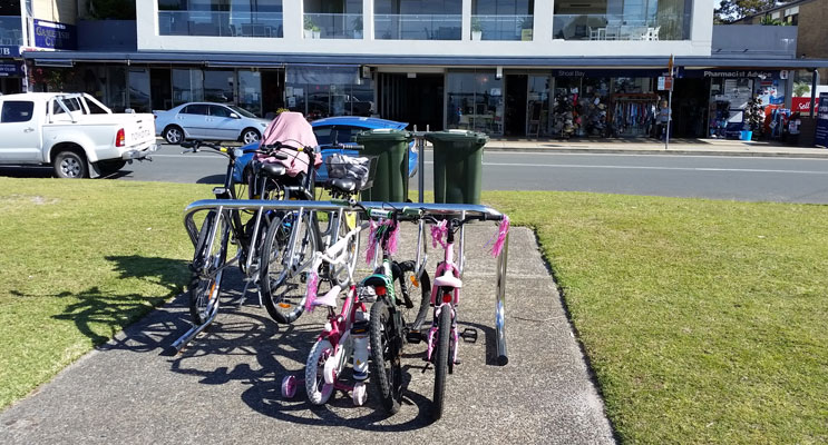 The new bike racks in action at Shoal Bay.