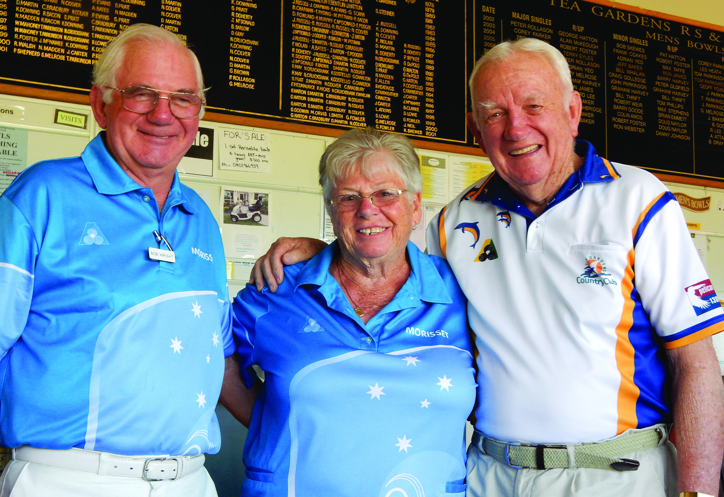 Picture shows Sunday Bowls winners, Bob Wright, Rose Courtney, (Morisset BC), and David Williams.