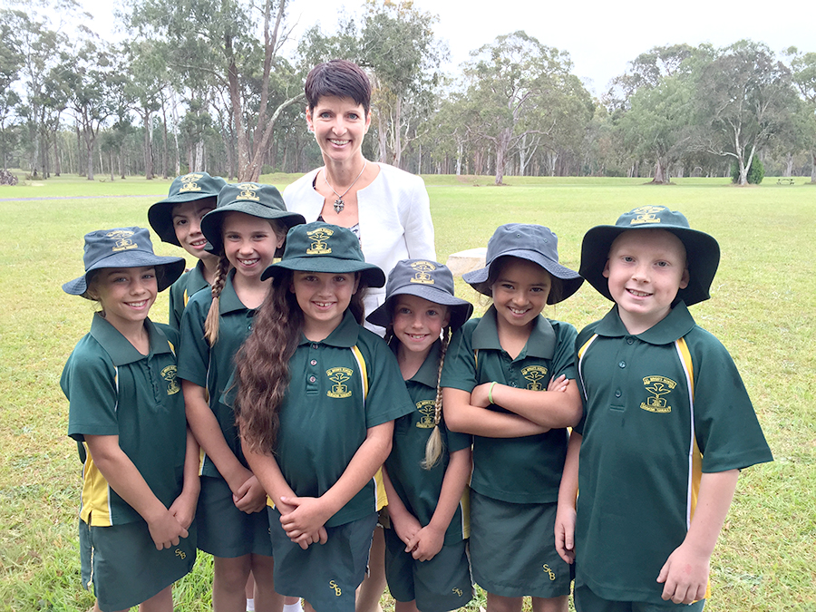 Kate Washington with Year 3 students from St.Brigid’s Catholic Primary School - who will be 2020 Year 7 Students at Catherine McAuley College, Medowie.