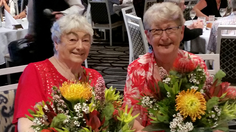 June Wilkinson, President of Nelson Bay Torchbearers for Legacy, and Carol Brindley, President of Lemon Tree Passage Torchbearers for Legacy.