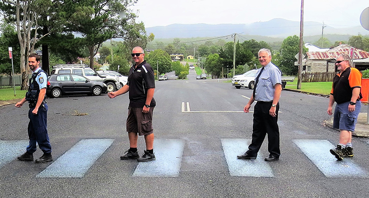 : Working Together: Busways Depot Manager Kevin Price, BCS Principal Mr Don Hudson, MidCoast Council Road Safety Officer Chris Dimarco and Senior Constable Dave Feeney
