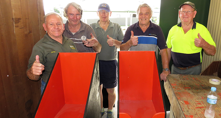 Job Well Done: Peter Millen, Barry Holm, Max Burrows, Rodney Costall and John Renfrew with the completed newsstands. 