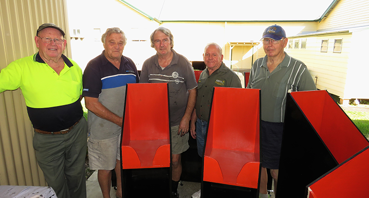 Teamwork: Men’s Shed members John Renfrew, Rodney Costall, Barry Holm, Peter Millen and Max Burrows.