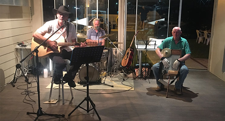 PJ on guitar and Stix on drums recently playing at the Karuah Motor Yacht Club (KMYC) Robert Callinan on the washboard a feature at the KMYC on 8 April. 