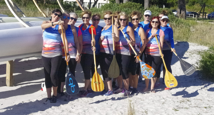 The Port Stephens Outrigger Canoe Club ladies, all set for a paddle. Photo by Marian Sampson