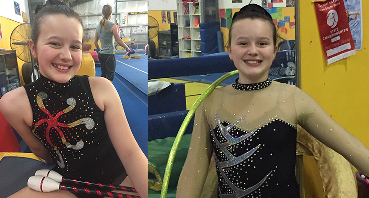 Emily Whittington in her competition gear, ready to compete.(left) Emily, ready to compete in hoop.(right)