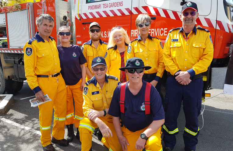 PINDIMAR/TEA GARDENS RURAL FIRE BRIGADE: Back: Ian Treharne, Lesley Cook, Alex Smith, Kerry Patterson, Christine Armour, Ralph Clark. Front: Noel Quince and Maurie Leembruggen. 