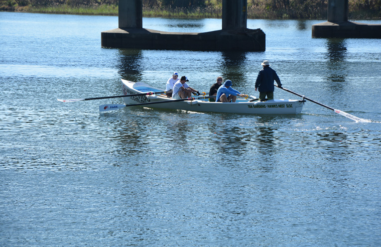 AUSTRALIAN RIVER ROWERS EVENT: Tea Gardens/Hawks Nest crew rowing the Macleay River.