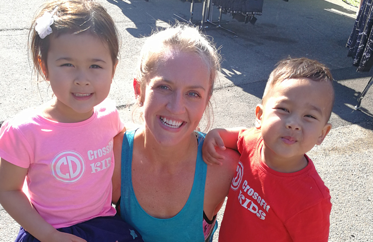 Crossfit Kids Abigail and Fletcher Benseman with Crossfit Coach Kimberly Cox. 