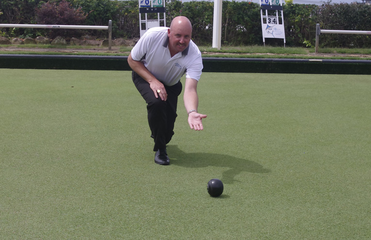  Richard Girvan bowling at Nelson Bay Bowling Club. Photo by Marian Sampson.