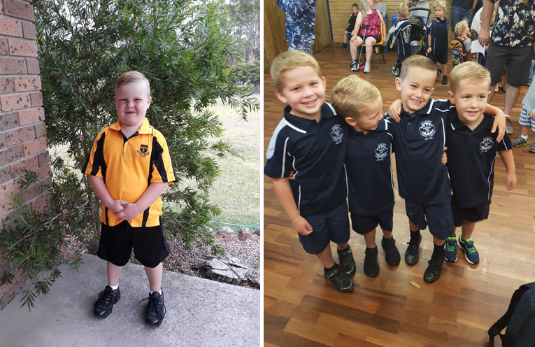 Angus Mathieson - Medowie Public School. (left) Brayden, Boston, Emmett and Rhyder - Kindy besties from Tanilba Bay Public School. (right)