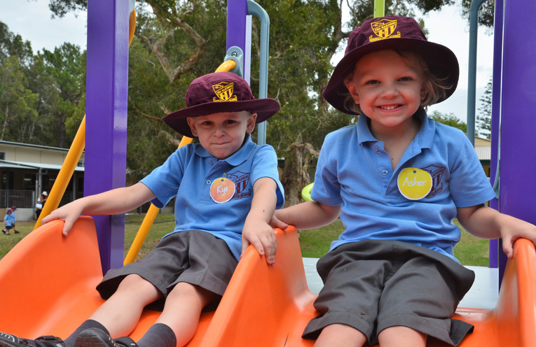 First Day: Kye and Asher at Tea Gardens Public School. Photo: TGPS