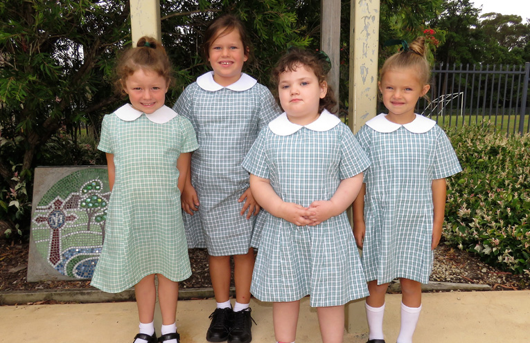 Day One: Deanna Matheson, Anabelle Hanlon, Sophie Grills and Nevaeh Huckstaat at St Joseph’s. 