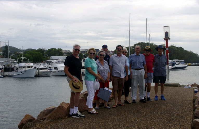 Some of the TRRA Members on the Nelson Bay break wall. Photo by Marian Sampson.