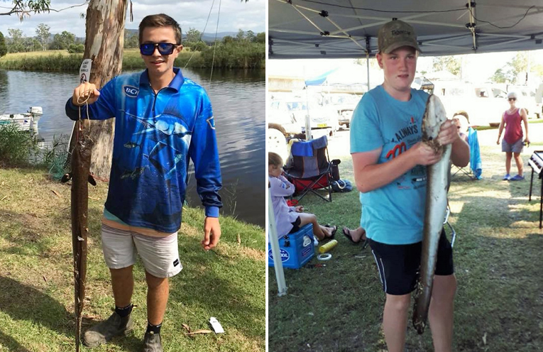 Junior Eel Classic: Kobi Watt with his 3.690kg catch. (left) Junior Eel Classic: Michael Dorney landed a 3.680kg eel. (right)