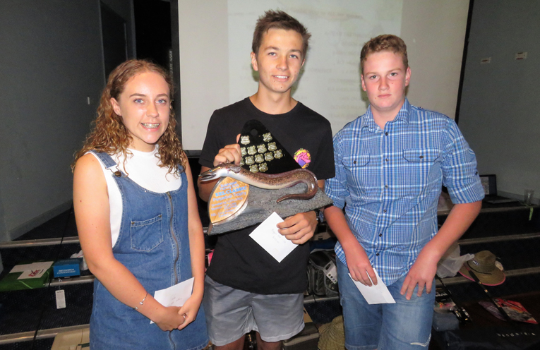 Junior Eel Classic: Lana Pringle, winner Kobi Watt and runner-up Michael Dorney.