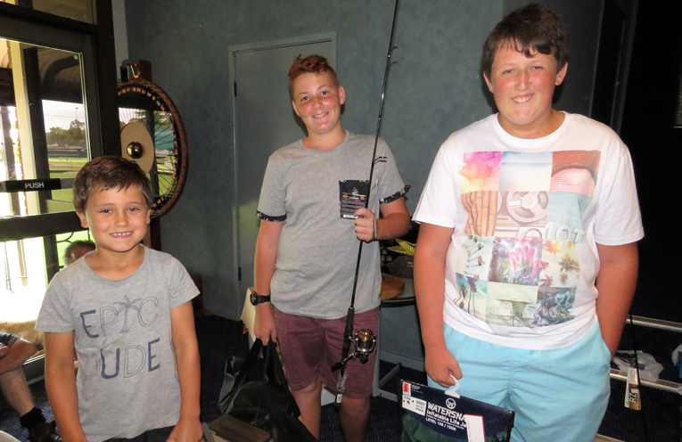 Junior Biggest Bass: Winner Jarred Baxter with Max Bignell and Dylan Powick. 