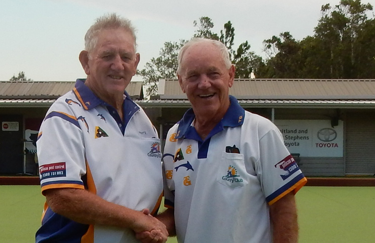 Neil Kibble congratulating Ross Barry on his winning the 2018 Club Minor Singles Championship.