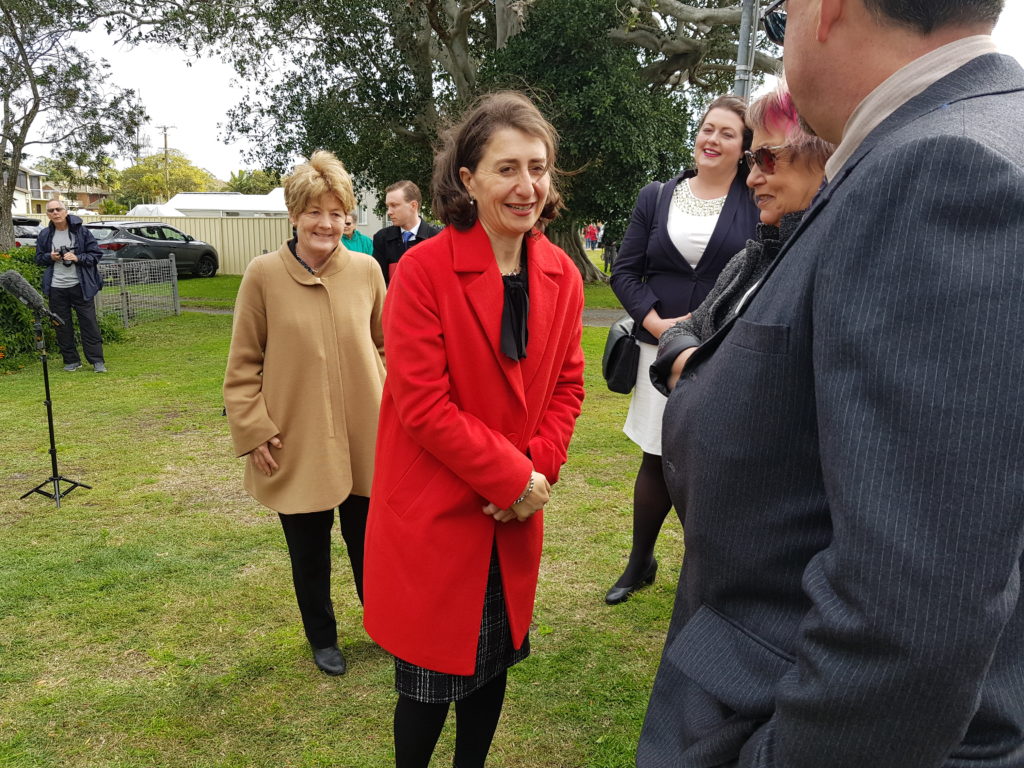 JUNE ANNOUNCEMENT IN TEA GARDENS: Catherine Cusack and Premier Gladys Berejiklian.