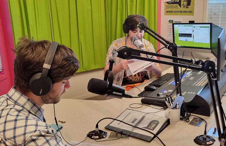 Radio broadcast training for teenagers at 104.1 CHYFM News Of